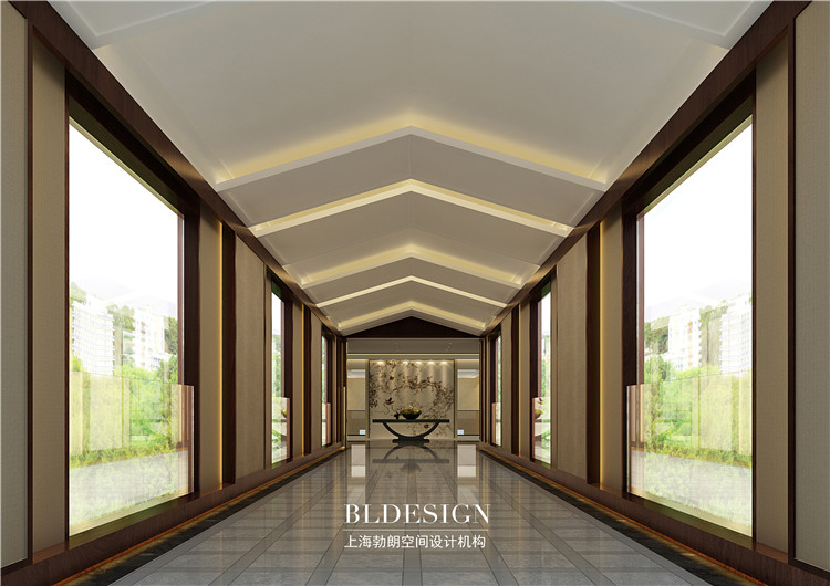 洛陽(yáng)鶴棲銀湖現(xiàn)代中式度假酒店走廊設(shè)計(jì)效果圖