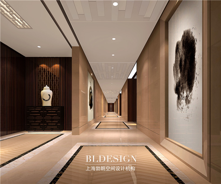 河南龍澤置業(yè)現(xiàn)代中式辦公室走廊設(shè)計(jì)效果圖
