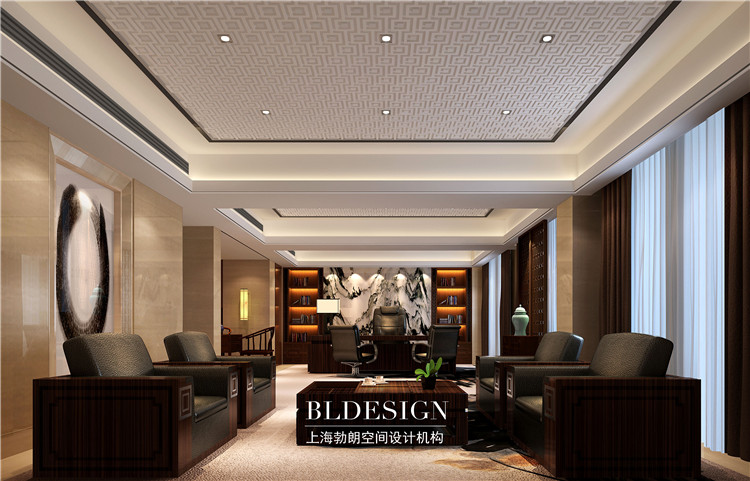 河南龍澤置業(yè)現(xiàn)代中式總經(jīng)理辦公室設(shè)計(jì)效果圖