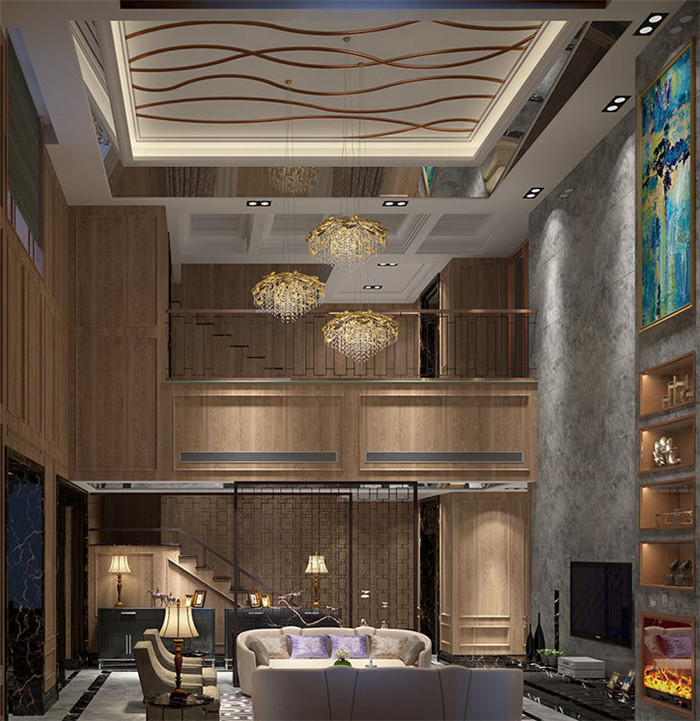 美式古典獨(dú)棟別墅客廳設(shè)計(jì)效果圖