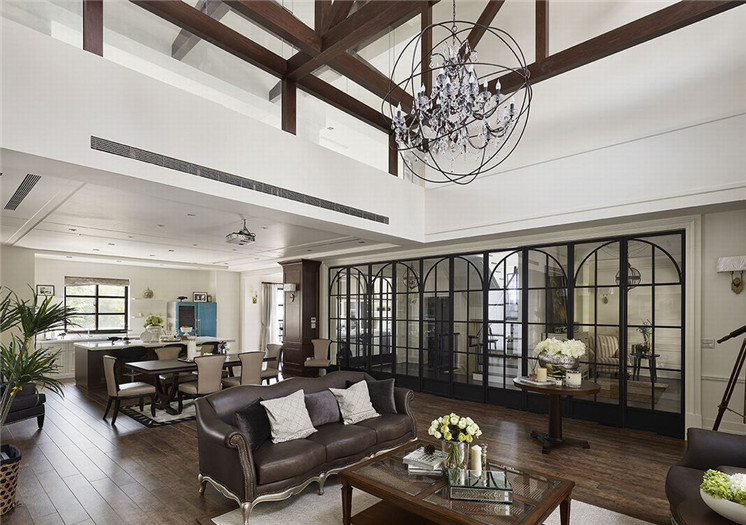 信陽大器美式別墅樣板間客廳裝修設(shè)計案例