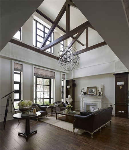 信陽大器美式別墅樣板間客廳裝修設(shè)計案例