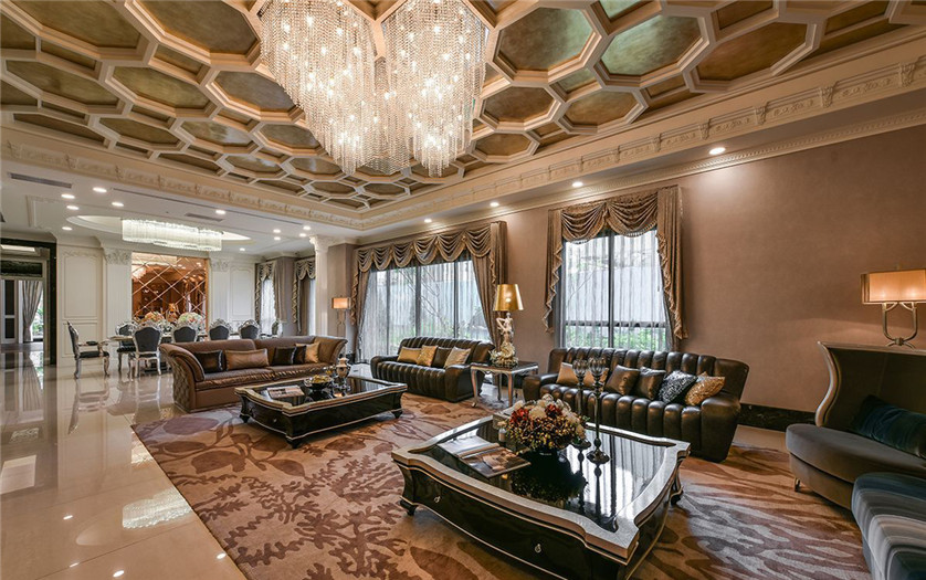 別墅樣板間客廳設計-周口古典奢華美宅樣板房裝修設計方案