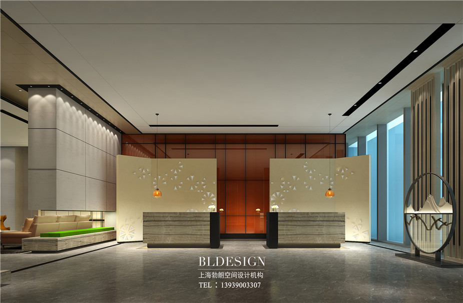 鄭州銘匯文華酒店大堂接待吧臺設(shè)計效果圖