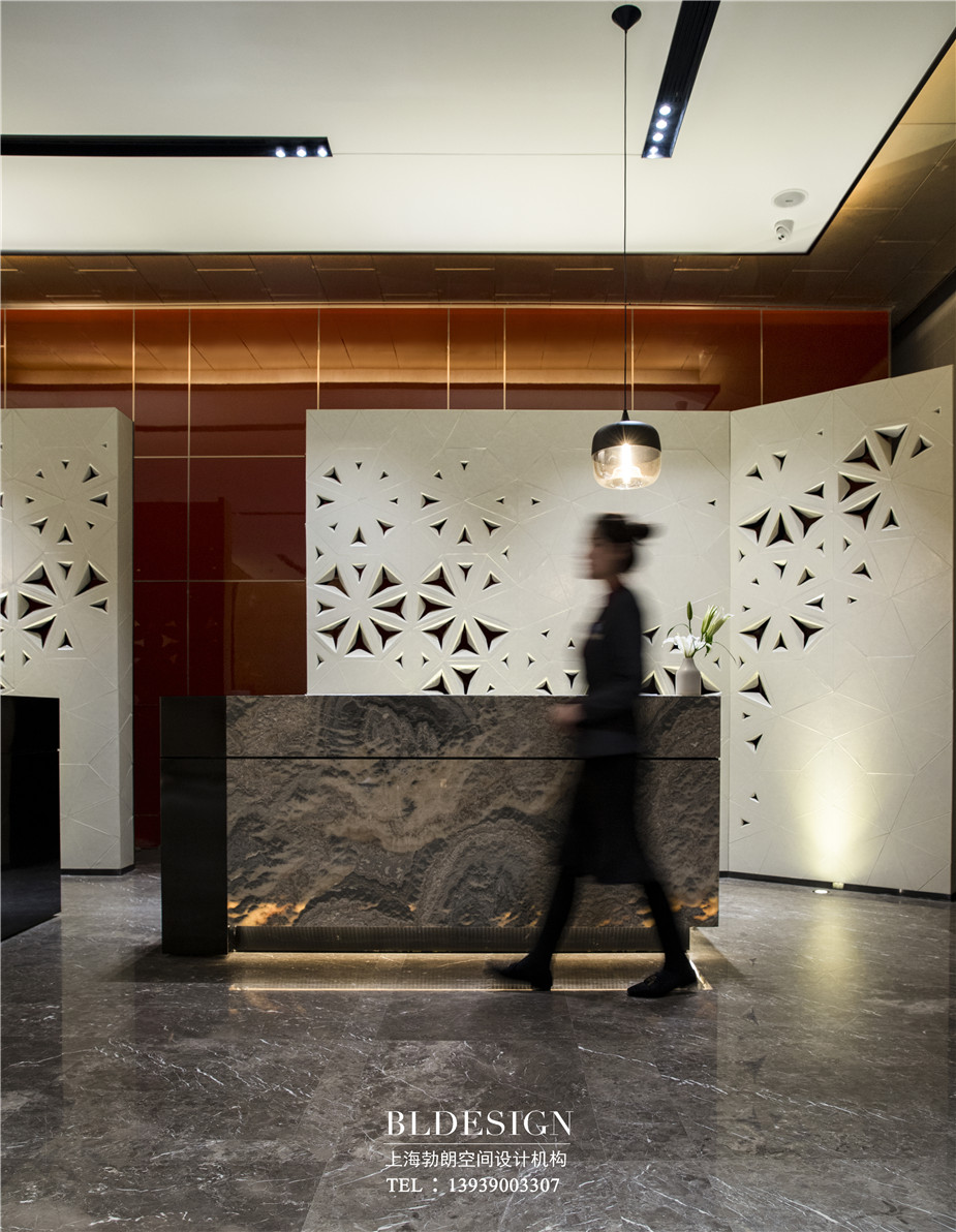 鄭州銘匯文華酒店大堂吧臺裝修設(shè)計夜景圖