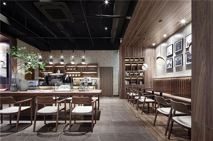 針對高端商務(wù)人群的簡約復古風咖啡廳設(shè)計案例