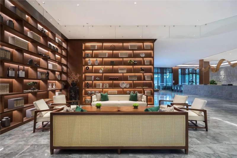 酒店大堂吧設(shè)計(jì)-撫州潤(rùn)達(dá)才子新中式溫泉酒店裝修設(shè)計(jì)方案